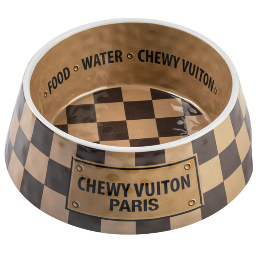 Chewy Vuitton Checker Dog Bowl Medium Brown