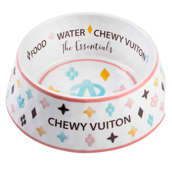 Chewy Vuitton Checker Dog Bowl Medium White