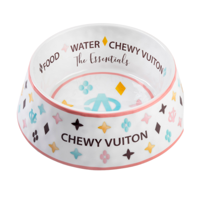 Chewy Vuitton Checker Dog Bowl Small White